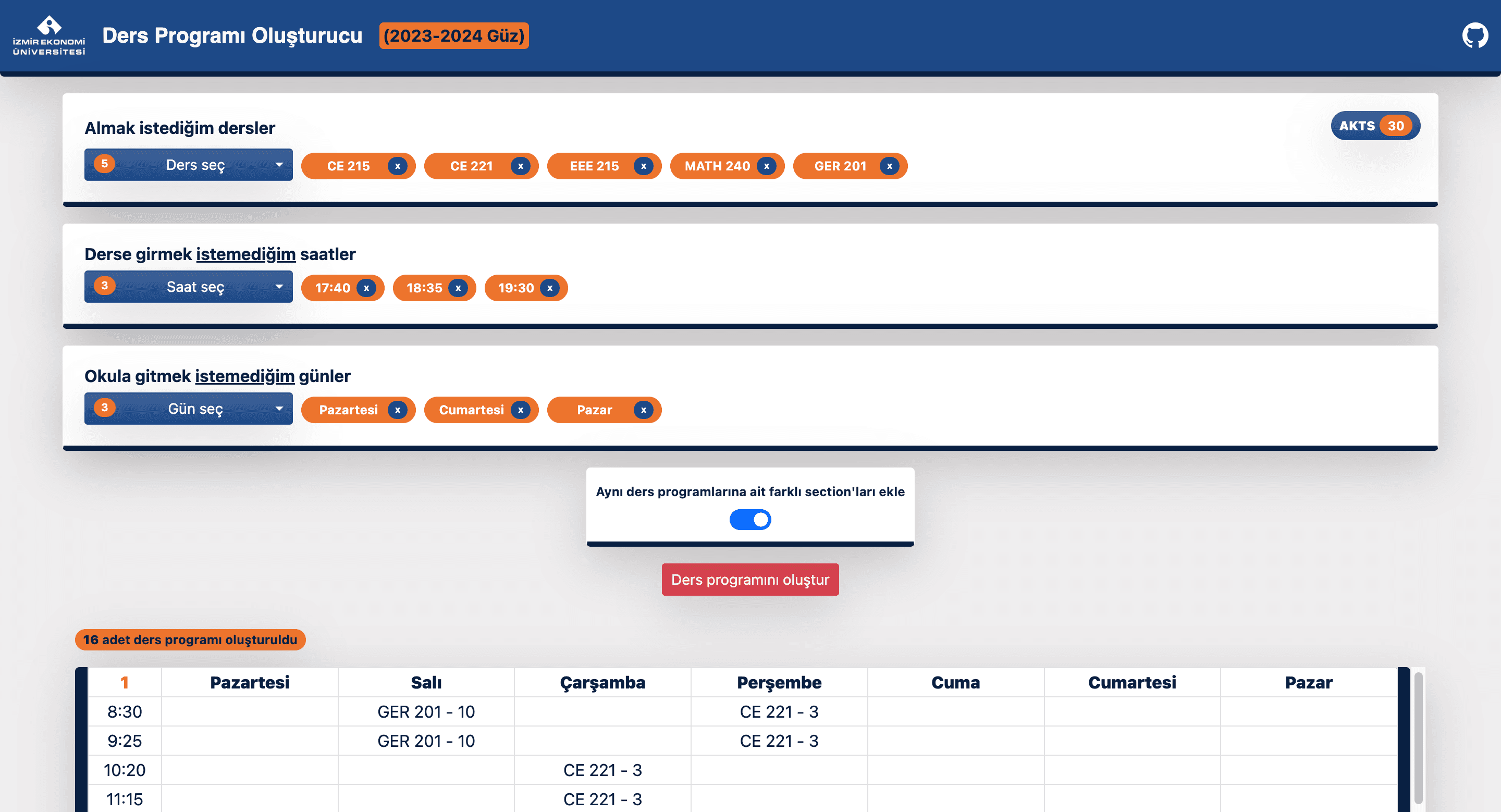 IEU Timetable